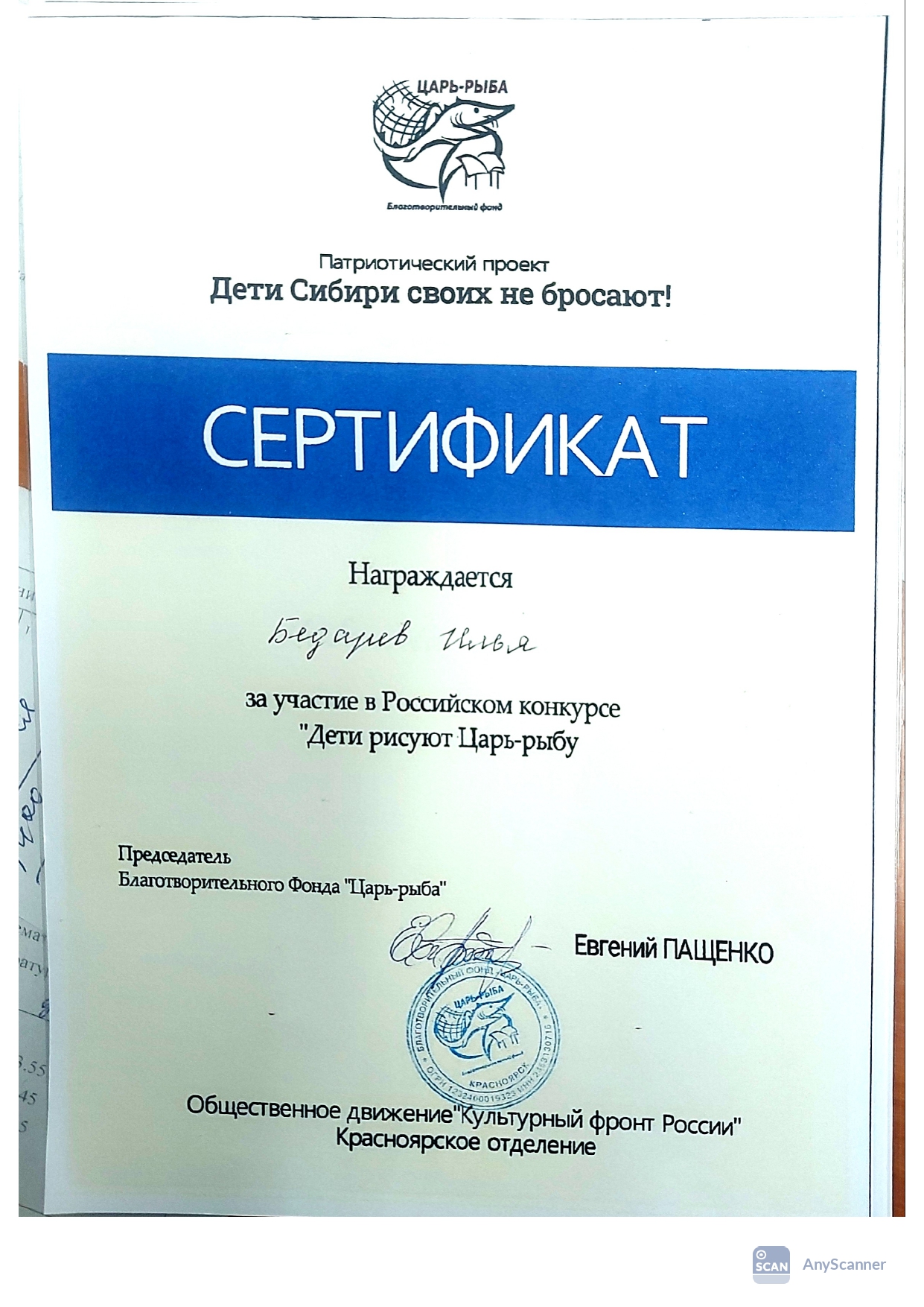 патриотический проект Сертификат Дети рисуют Царь рыбу БЕДАРЕВ Илья_page-0001
